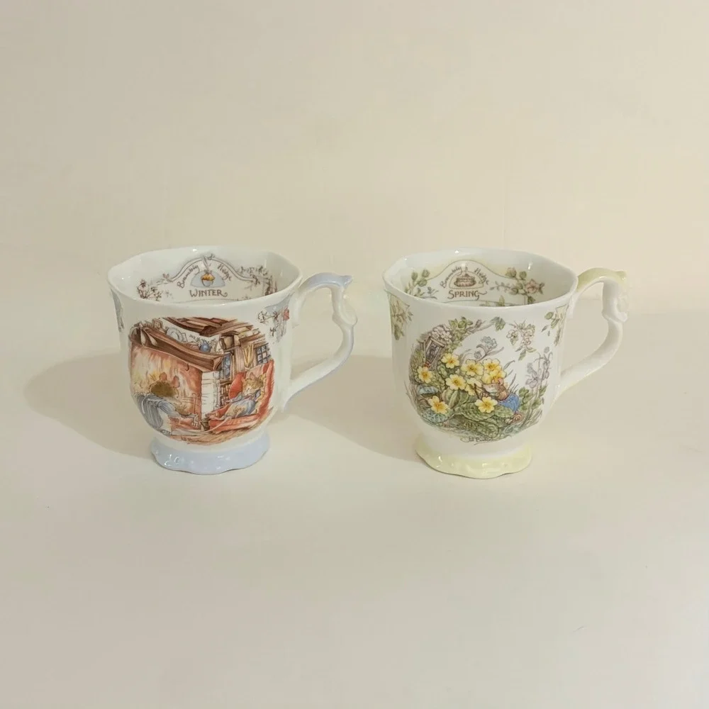 Set 2 Vintage ROYAL DOULTON Brambly Hedge Winter Spring Beaker‎ Tea Cups 1983